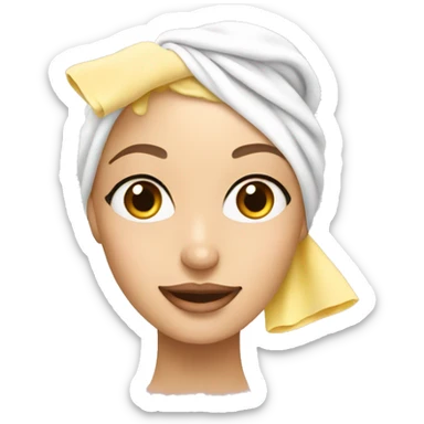 Blonde girl with a shower towel on her head with products of skincare sticker
