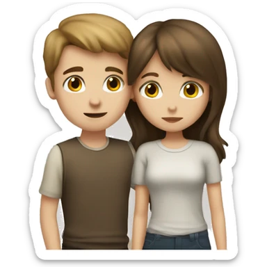 A pale brunette boy and a pale brown-haired girl kissing sticker