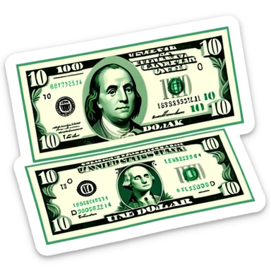 3D realistic US 100 dollar bill sticker, slight perspective, centered, clean cutout, transparent background, no text, no watermark sticker