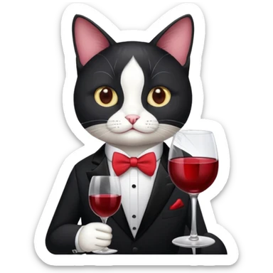 Tuxedo cat with a glass of wine sticker