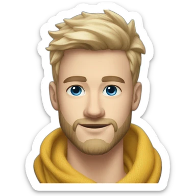 blond-guy-with-taper-fade,-straight-tiktok-guy-front-and-top-of-hair-and-dark-blonde-beard-and-blue-eyes-and-big-nose-and-scarf-on-the-middle-of-forehead sticker
