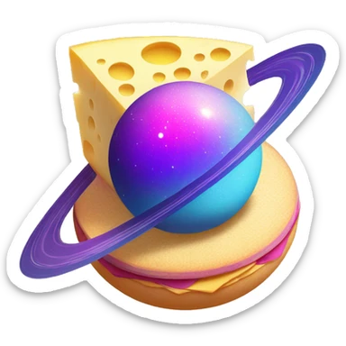 sparkly glittery blue purple and pink gradient planet with a saturn ring dripping cheese sticker
