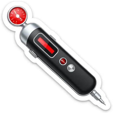 the neuralyzer from Men in Black movies; a pocket sized, extendable silver probe with a red light that flashes at the tip and 3 small black dials in the extended part; same width from end to end sticker