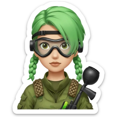 paintball player face girl braided green hair sticker
