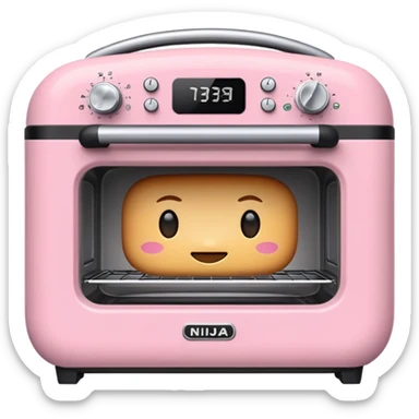 Cute emoji-style Ninja Combi countertop oven, pastel pink appliance, rounded edges, soft highlights, simple shadows, modern kitchen gadget aesthetic, realistic, centered, white background sticker