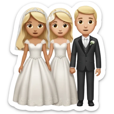Blonde girl with light brown skin in wedding dress with white men next too her with a suit on sticker