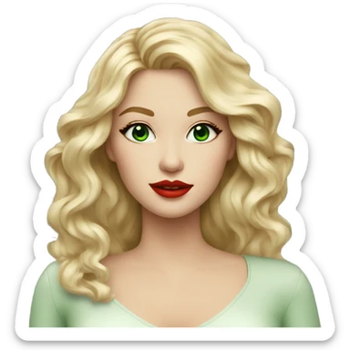 blonde beauty woman wiht green eyes, long wavy hair, red lips, modern outfit sticker