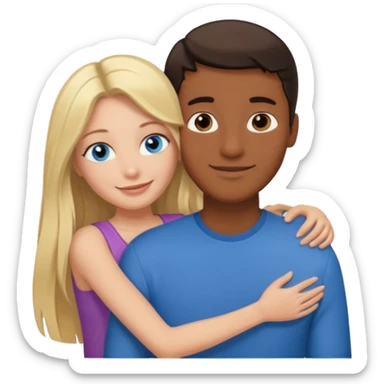 blonde hair blue eyes woman embracing a taller man who has brown skin and dark hair more like the first one make the man taller and the woman have long hair and both smiling sticker