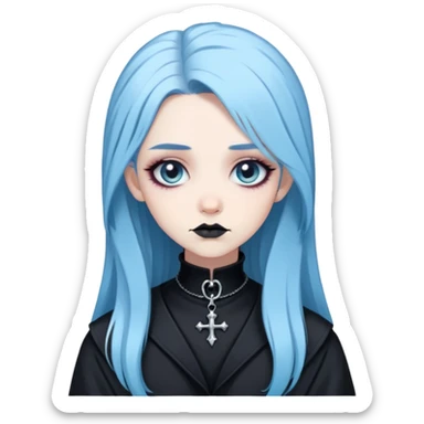 pale blue haired goth baddie, pretty, long hair sticker