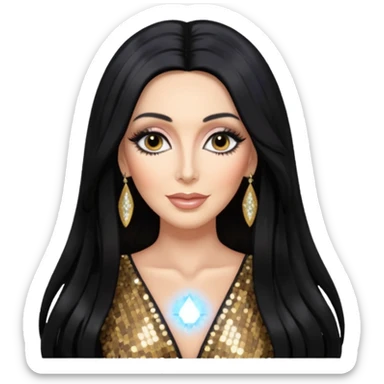 Cher with long black hair sticker