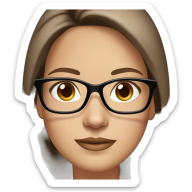 50 years old girl
long brown hair with straight styling
light skin
glasses with refined frame
Brown eyes with cat eye liner sticker