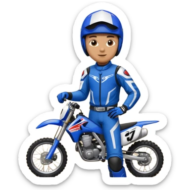 dirtbike rider in blue gear signing autographs sticker
