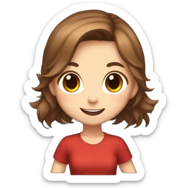 Chibi overjoyed catgirl with brown hair and red shirt sticker