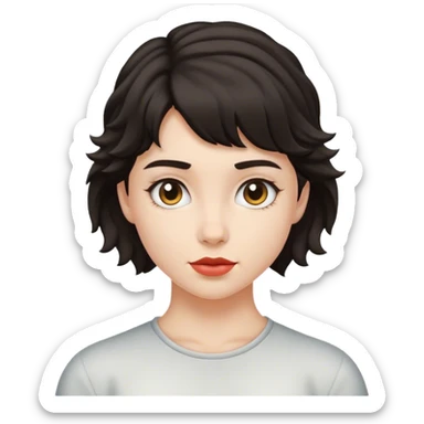 matt girl with super short mullet wavy dark hair sticker