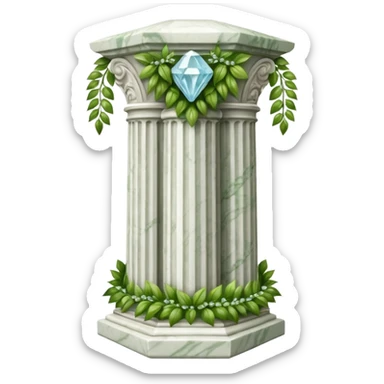 generate beautiful greek marble pillar intricate front view more beautiful with greenery wrapping around the pillar make the pillar made of diamond sticker
