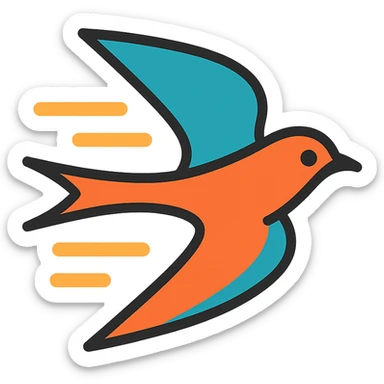 dynamic abstract icon of a swift bird, using motion lines, white background sticker