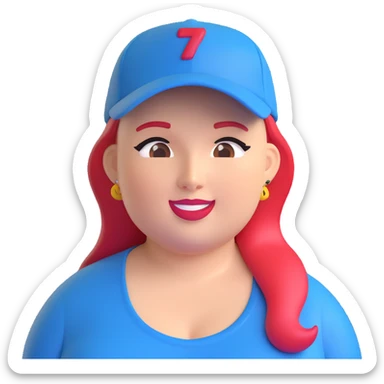 A plus-size woman with a cap that says "Komarova" in a 3D emoji style. sticker