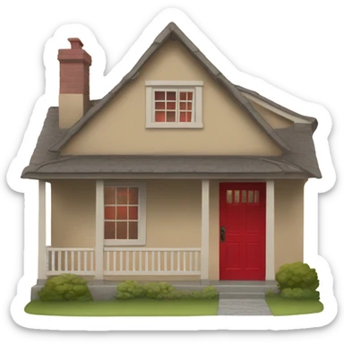 One floor Cottage tan paint with red door and red shutters sticker