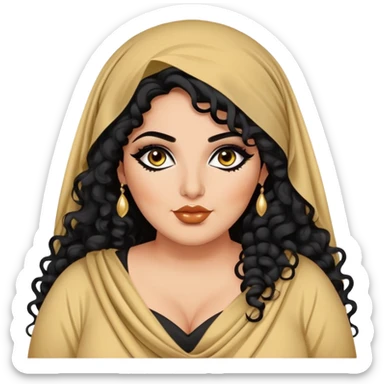 big plus size, arab, long black curly hair, baddie,pretty, makeup, lipgloss, black eyeliner, loose dupatta
 sticker