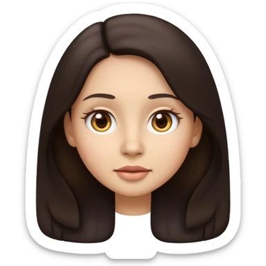 Emoji-style illustration, identical to modern Apple / iOS emoji style. Front-facing woman with long dark hair, neutral calm expression, big rounded eyes, soft gradients, smooth 3D-like shading. sticker