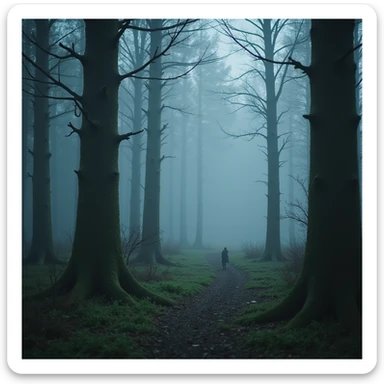 the Forbidden Forest with magical creatures and mist, photorealistic style, Harry Potter series sticker