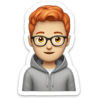 white kid with short red hair styled in a combover with gray hoodie and glasses sticker