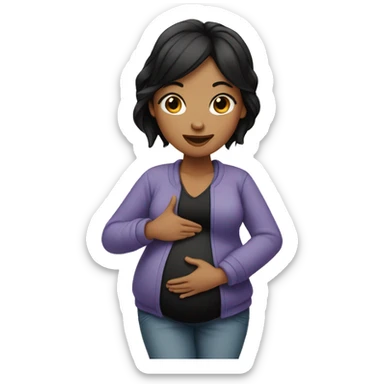 Pregnant women with black hair doing a peace sign  sticker