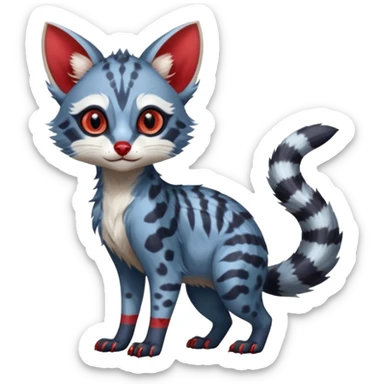 White and blue and red Asian painted anime-styled big-eyed shiny glorious divine marked exotic cool beautiful realistic Lykoi-civet-genet-sergal-oncilla-animal-Fakémon-hybrid-fursona (full body) sticker