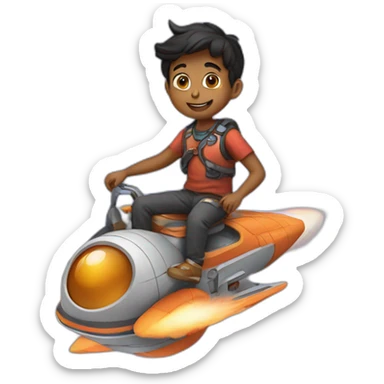 Indian boy riding a spaceship that goes to saturn sticker