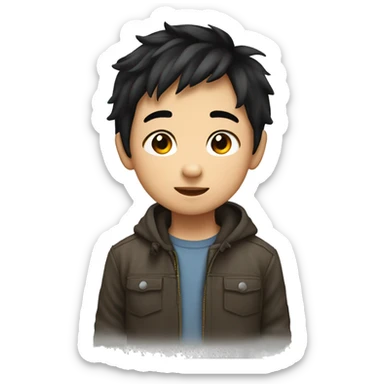 a cute little boy just above the should, asian, black hair sticker