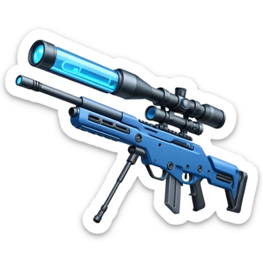 sleek futuristic sniper rifle, extremely long barrel, missile elements, high-tech attachments. add electronic components make the barrel longer sticker