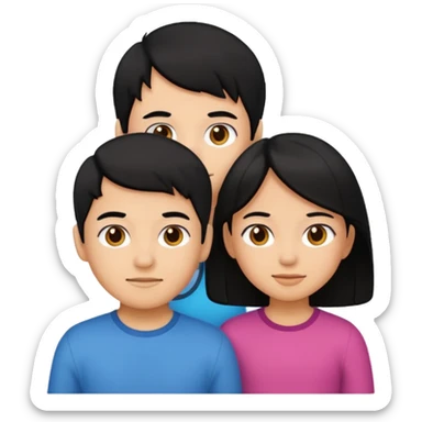 two kids, a boy and a girl, both with black hair, emoji style sticker