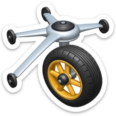 The aircraft's landing gear is one inflated, plump wheel with a strut, black in color, cartoon-style, isometric sticker