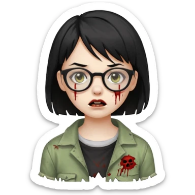 Zombie girl with black short hair and side bangs in glasses sticker