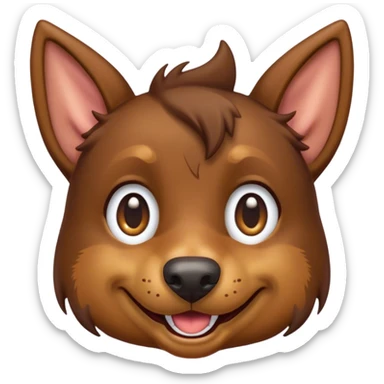 Cinematic Comical Brown and Tan Kelpie Portrait Emoji, Head tilted dramatically with an exaggeratedly amused expression, featuring a striking brown Fur with bold tan accents, wide, expressive warm eyes filled with playful disbelief, Simplified yet hilariously expressive features, highly detailed, glowing with a slightly sassy glow, high shine, dramatic yet playful, stylized with an air of cheeky mischief, bright and endearing, soft glowing outline, capturing the essence of a spirited and over-the-top herder, so meme-worthy it feels like it could side-eye its way into internet fame instantly! sticker