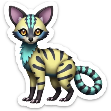 Rare realistic warm-colored lush exotic cute edgy epic futuristic aesthetic gloomy spooky dark modern colorful cyber-Genet-Trico-species-Fakemon-hybrid-creature, with beautiful intricate markings, full body sticker