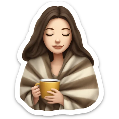 White girl brunette inside a blanket sipping coffee eyes closed sticker