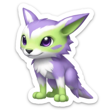 Cute cool purple white lime animal hybrid Fakemon full body sticker