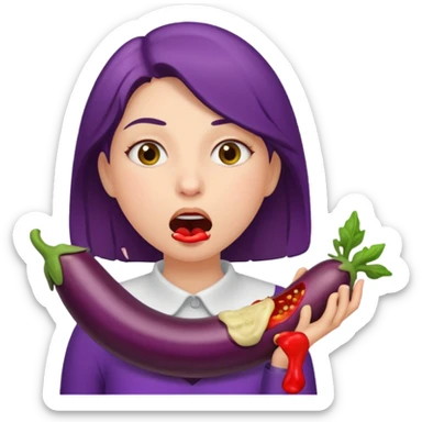 A woman with an eggplant stuck in her throat  sticker