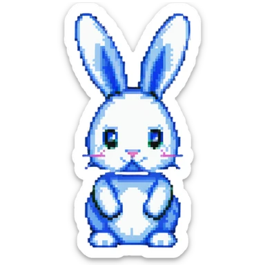 blue easter bunny, minimalist pixel art sticker