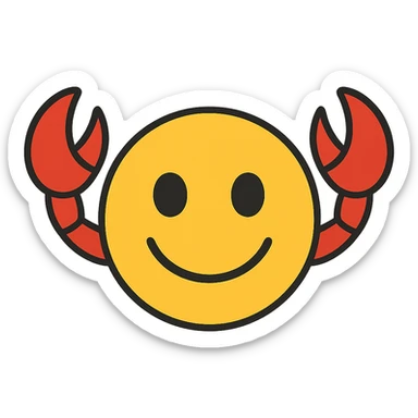yellow face with red crab claws, digital illustration sticker
