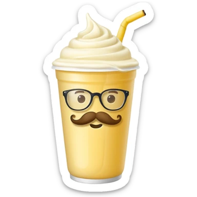 banana milkshake in a take-out cup with mustache and glassess sticker