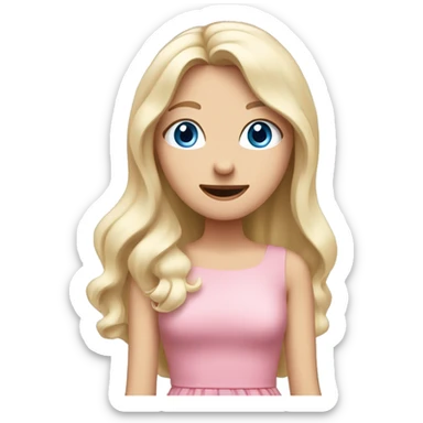 White girl. Long white blonde hair. Blue eyes. Pink dress. Hand in front of mouth shy giggle  sticker