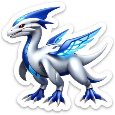 Shiny futuristic Cyber-Kyurem-Kyogre-Latios-Lugia-Fakémon-hybrid-creature (full body)  sticker