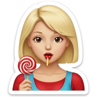 A naked blonde female sucking on a lollipop seductively with nice naked tits.big naked boobs sticker