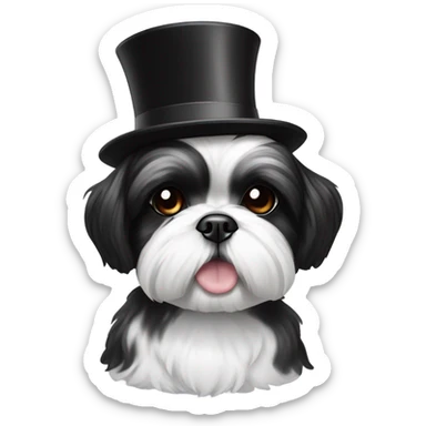 Black and white Shih Tzu with a top hat sticker