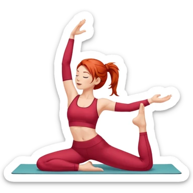 A red-haired woman wearing red clothes and doing yoga sticker