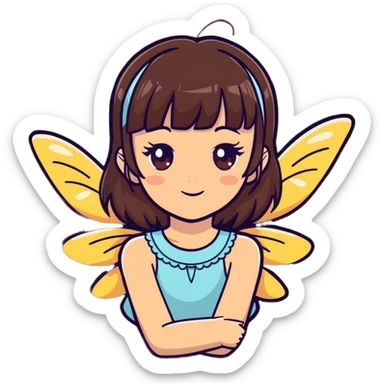 The most beautiful, gorgeous, brunet, brown eyed girl with bangs as a fairy pink with sparkles sticker