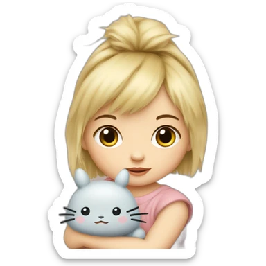 bébé fille blonde décoiffée avec une peluche Totoro  sticker