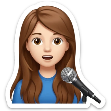 White American girl teenager with brown hair long with a microphone singing sticker